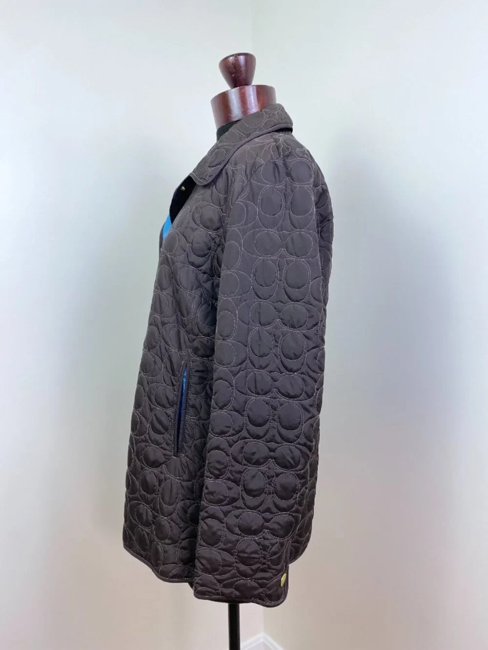 Coach Signature C Quilted Barn Jacket Brown Blue Size M Vintage